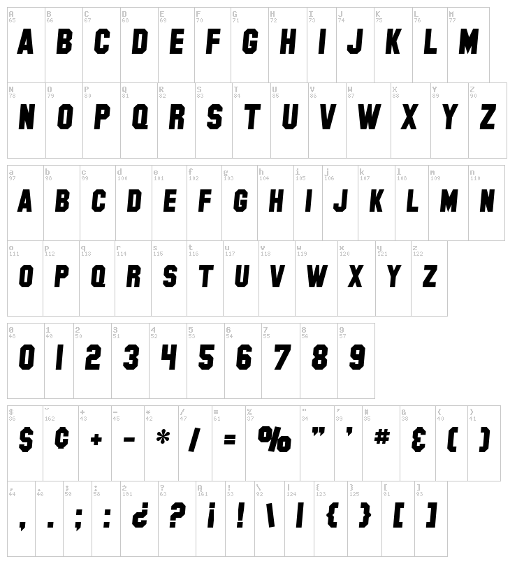 SF Collegiate font map
